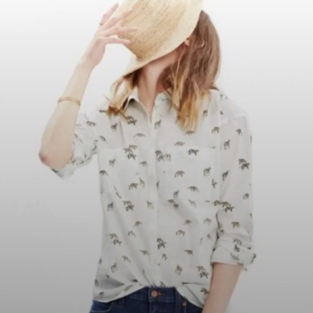 Madewell tiger print long sleeve button down top